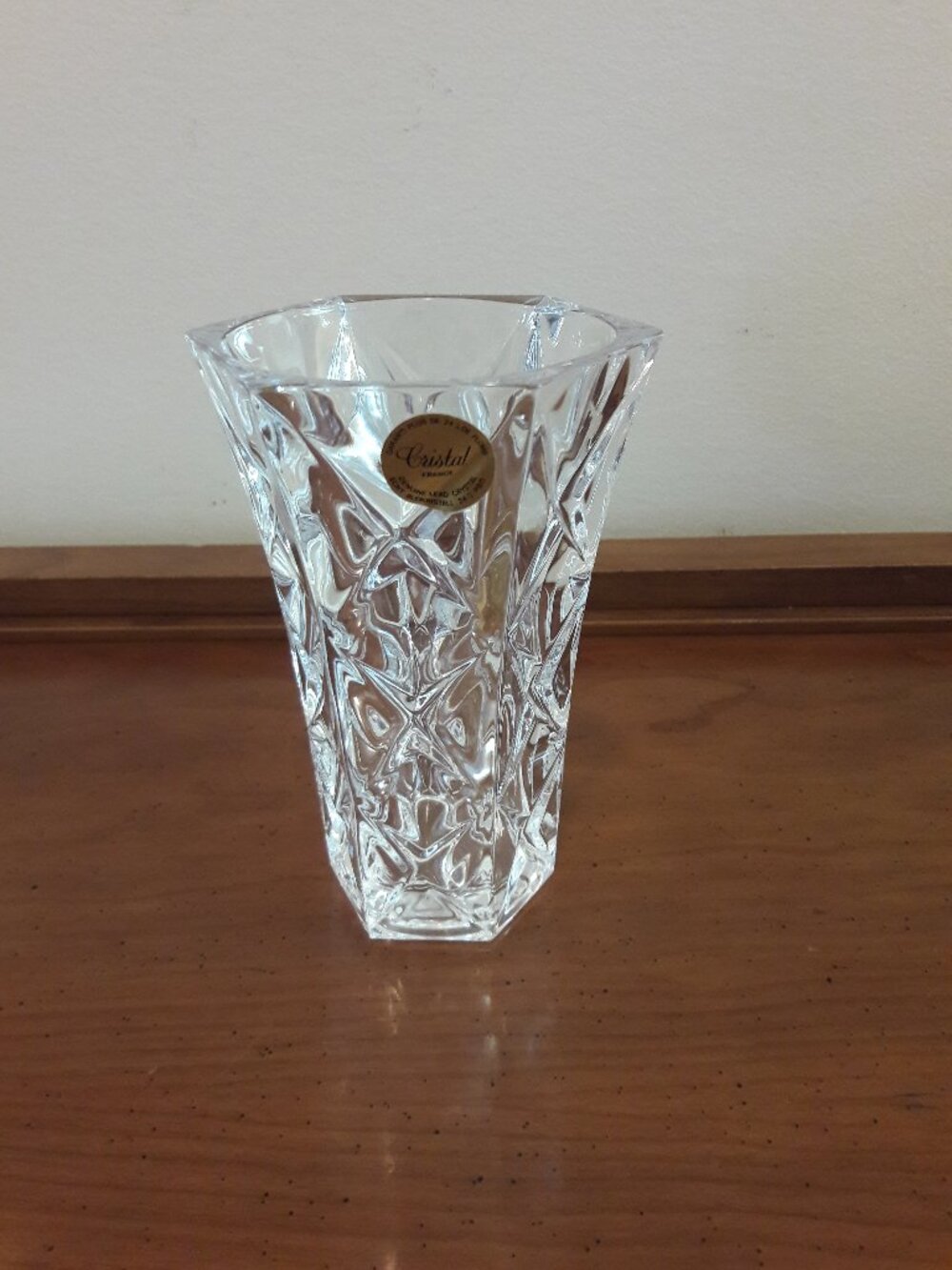 Vintage Cristal France Flower Vase Cross Hatch Pattern